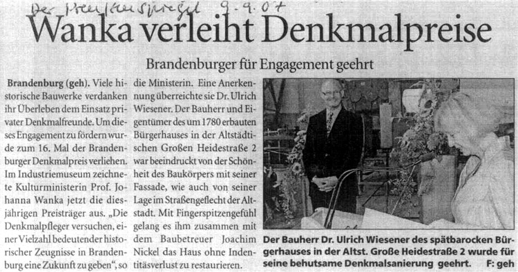Scan: Wranka verleiht Denkmalpflegepreis.